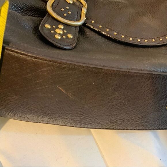 MICHAEL KORS Brown Leather Studded LARGE Shoulder Bag Purse Vintage - Picture 15 of 16